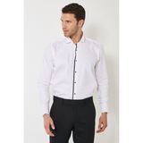 ALTINYILDIZ CLASSICS Erkek Beyaz-siyah Slim Fit Dar Kesim %100 Pamuk Ata Yaka Gömlek - Beyaz - Siyah