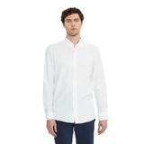 ALTINYILDIZ CLASSICS Erkek Beyaz Slim Fit Dar Kesim Düğmeli Yaka Armürlü Gofre Desenli Gömlek, Beyaz, S
