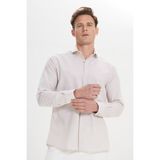 Altınyıldız Classics Erkek Beyaz-Vizon Slim Fit Dar Kesim Klasik Yaka Pamuklu Armürlü Gömlek - Beyaz - Vizon