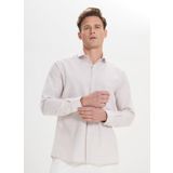 ALTINYILDIZ CLASSICS Erkek Beyaz-Vizon Slim Fit Dar Kesim Klasik Yaka Pamuklu Armürlü Gömlek