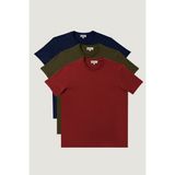 Altınyıldız Classics Erkek Bordo-lacı-hakı Slim Fit Dar Kesim Bisiklet Yaka 3'lü %100 Pamuk Basic Tişört Paketi - Bordo - Lacivert - Haki - XL
