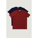 Altınyıldız Classics Erkek Bordo-lacivert Slim Fit Dar Kesim Bisiklet Yaka %100 Pamuk 2'li Düz Tişört Paketi - Bordo - Laci