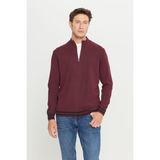 Altınyıldız Classics Erkek Bordo Pamuklu Fermuarlı Dik Yaka Triko Hırka Ceket Standart Fit Normal Kesim - XL