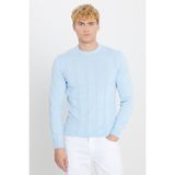 Altınyıldız Classics Erkek Buz Mavisi %100 Pamuk Standart Fit Normal Kesim Bisiklet Yaka Jakarlı Triko Kazak - XL