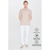 Altınyıldız Classics Erkek Çekmeyen Pamuklu Kumaş Comfort Fit Rahat Kesim Bej-beyaz Kıvrılmaz Polo Yaka Cepli Tişört - Bej - Beyaz