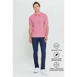 Altınyıldız Classics Erkek Çekmeyen Pamuklu Kumaş Slim Fit Dar Kesim Fuşya-Beyaz Kıvrılmaz Polo Yaka Tişört - Fuşya - Beyaz