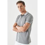 Altınyıldız Classics Erkek Çekmeyen Pamuklu Kumaş Slim Fit Dar Kesim Gri Kıvrılmaz Polo Yaka T-shirt - Gri - Gri