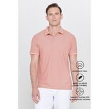 Altınyıldız Classics Erkek Çekmeyen Pamuklu Kumaş Slim Fit Dar Kesim Kiremit-Bej Kıvrılmaz Polo Yaka Tişört