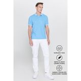 Altınyıldız Classics Erkek Çekmeyen Pamuklu Kumaş Slim Fit Dar Kesim Mavi Kıvrılmaz Polo Yaka Tişört
