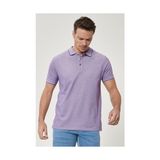 Altınyıldız Classics Erkek Çekmeyen Pamuklu Kumaş Slim Fit Dar Kesim Mor-Beyaz Kıvrılmaz Polo Yaka Tişört - Mor - Beyaz
