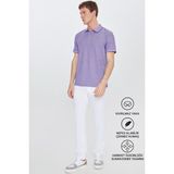 Altınyıldız Classics Erkek Çekmeyen Pamuklu Kumaş Slim Fit Dar Kesim Mor-Beyaz Kıvrılmaz Polo Yaka Tişört - XXL - Mor - Beyaz