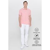 Altınyıldız Classics Erkek Çekmeyen Pamuklu Kumaş Slim Fit Dar Kesim Pembe-Beyaz Kıvrılmaz Polo Yaka Tişört - XXXL - Pembe - Beyaz