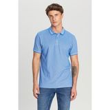 Altınyıldız Classics Erkek Çekmeyen Pamuklu Kumaş Slim Fit Dar Kesim Saks-Beyaz Kıvrılmaz Polo Yaka Tişört - XL - Saks - Beyaz