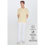 Altınyıldız Classics Erkek Çekmeyen Pamuklu Kumaş Slim Fit Dar Kesim Sarı-Beyaz Kıvrılmaz Polo Yaka Tişört - XXXL - Sarı - Beyaz