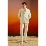 Altınyıldız Classics Erkek Ekru %100 Keten Slim Fit Kırlangıç Yaka Torba Cepli Kruvaze Takım Elbise - Bej - 6 Drop - 54