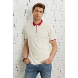 Altınyıldız Classics Erkek Ekru Bordo Regular Fit Rahat Kesim Polo Yaka %100 Pamuk Tişört - XL - Ekru - Bordo