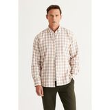 ALTINYILDIZ CLASSICS-Erkek Ekru-Kahve Comfort Fit Rahat Kesim Düğmeli Yaka Flanel Oduncu Gömlek (EKRU KAHVE/XL)