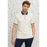 Altınyıldız Classics Erkek Ekru Lacı Regular Fit Rahat Kesim Polo Yaka %100 Pamuk Tişört - Ekru - Lacivert