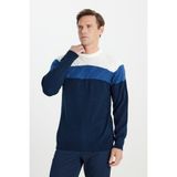 Altınyıldız Classics Erkek Ekru-lacı Sıcak Tutan Colorblock Desenli Triko Kazak Standart Fit Bisiklet Yaka - Ekru - Lacivert - M