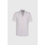 ALTINYILDIZ CLASSICS Erkek Ekru-Mavi Slim Fit Dar Kesim%100 Pamuk Kuba Yaka Çizgili Gömlek, EKRU MAVI, L