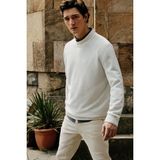 Altınyıldız Classics Erkek Ekru Pamuklu Standart Fit Normal Kesim Yarım Balıkçı Yaka Desenli Triko Kazak - 2XL
