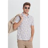 Altınyıldız Classics Erkek EKRU SAKS Slim Fit Dar Kesim Polo Yaka Baskılı Tişört - Ekru - Saks Mavi