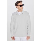 Altınyıldız Classics Erkek Gri %100 Pamuk Triko Sweatshirt Uzun Kollu Slim Fit Dar Kesim Polo Yaka Jakarlı - 2XL