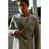 Altınyıldız Classics Erkek Gri-Bej Slim Fit Dar Kesim Kırlangıç Yaka Çizgili Torba Cepli Kruvaze Ceket - Bej - Gri - 52 / 6