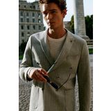 ALTINYILDIZ CLASSICS Erkek Gri-Bej Slim Fit Dar Kesim Kırlangıç Yaka Çizgili Torba Cepli Kruvaze Ceket