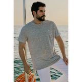 Altınyıldız Classics Erkek Gri-Ekru %100 Keten Slim Fit Dar Kesim Çizgili Bisiklet Yaka Tişört - Gri - Ekru