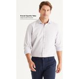 Altınyıldız Classics Erkek Gri Kolay Ütülenebilir Slim Fit Dar Kesim Italyan Yaka Armürlü Gömlek