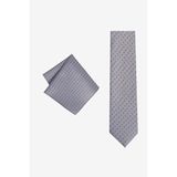 ALTINYILDIZ CLASSICS Erkek Gri-Mavi Kravat-Mendil Set