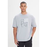 Altınyıldız Classics Erkek Gri Oversize Bol Kesim Bisiklet Yaka %100 Pamuk Baskılı Tişört - XS