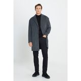 Altınyıldız Classics Erkek Gri Oversize Bol Kesim Mono Yaka Desenli Kaşe Kaban - 48