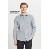 Altınyıldız Classics Erkek Gri Pamuklu Tailored Slim Fit Dar Kesim Klasik Yaka Armürlü Cepli Gömlek