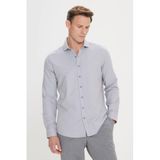 ALTINYILDIZ CLASSICS Erkek Gri Slim Fit Dar Kesim Klasik Yaka Pamuklu Armürlü Gömlek, Gri, S