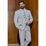 Altınyıldız Classics Erkek Gri Slim Fit Dar Kesim Mono Yaka Beli Bağlamalı Kapak Cepli Esnek Takım Elbise - 6 Drop - 50