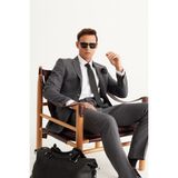 ALTINYILDIZ CLASSICS Erkek Gri Slim Fit Dar Kesim Mono Yaka Cordura Kumaş Yünlü Takım Elbise - 6 Drop - 46
