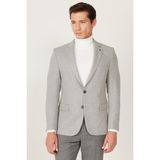ALTINYILDIZ CLASSICS Erkek Gri Slim Fit Dar Kesim Mono Yaka Desenli Yünlü Blazer Ceket