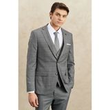 ALTINYILDIZ CLASSICS Erkek Gri Slim Fit Dar Kesim Mono Yaka Kareli Yelekli Klasik Takım Elbise - 46 - 6 Drop