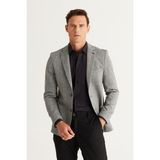 ALTINYILDIZ CLASSICS Erkek Gri Slim Fit Dar Kesim Mono Yaka Yünlü Blazer Ceket - 54-6N