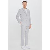 Altınyıldız Classics Erkek Gri Slim Fit Kırlangıç Yaka Kapak Cepli Kruvaze Takım Elbise - 6 Drop - 46