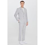 ALTINYILDIZ CLASSICS Erkek Gri Slim Fit Kırlangıç Yaka Kapak Cepli Kruvaze Takım Elbise