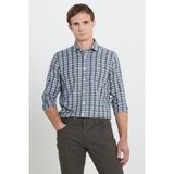 Altınyıldız Classics Erkek Haki-Beyaz %100 Pamuk Oxford Slim Fit Dar Kesim Klasik Yaka Kareli Gömlek - Haki - Beyaz