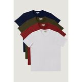 Altınyıldız Classics Erkek Hakı-bordo-lacı-beyaz Slim Fit Dar Kesim Bisiklet Yaka %100 Pamuk 4'lü Basic Tişört Paketi - Haki - Bordo - Lacivert - Beyaz