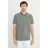 ALTINYILDIZ CLASSICS Erkek Haki Pamuklu Slim Fit Dar Kesim Polo Yaka Çizgili Tişört
