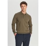Altınyıldız Classics Erkek Haki Polo Yaka Pamuklu Kazak Uzun Kol Standart Fit Günlük Stil - 3XL