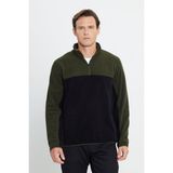 Altınyıldız Classics Erkek Hakı-sıyah Anti-pilling Tüylenme Yapmayan Standart Fit Dik Yaka Içi Polarlı Polar Sweatshirt - Haki