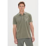 ALTINYILDIZ CLASSICS Erkek Haki Slim Fit Dar Kesim %100 Pamuk Baskılı Polo Yaka Tişört - XL