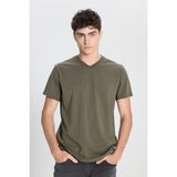 Altınyıldız Classics Erkek Haki Slim Fit Dar Kesim %100 Pamuk V Yaka Tişört